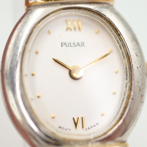 Vintage Pulsar Women Watch 19mm Oval Two Tone Stainless Steel Bracelet V700-X077 - Picture 8 of 16